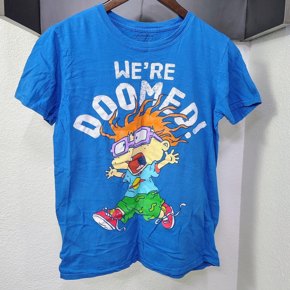 Nickelodeon Blue Crew Neck Rugrats Chucky We're Doomed Graphic Tshirt Size Small